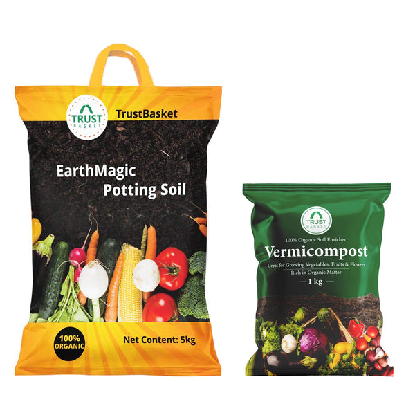 Earth Magic Potting Soil 5 Kg + Vermicompost for Plants 1 Kg