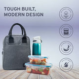 Insulated Travel Lunch/Tiffin/Storage Bag Leakproof Hot/Cold for Men Women Unisex, Office, College & School (Grey)