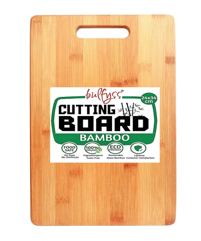 Large Natural Bamboo Wood Chopping Cutting Board for Kitchen Vegetables, Fruits & Cheese, BPA Free, Eco-Friendly, Anti-Microbial (34 x 24cm)