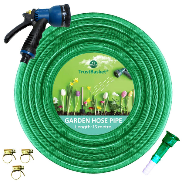 Heavy Duty PVC Braided Hose Pipe with 7 Mode Sprayer Nozzle for Garden, Car Wash, Floor Clean, Pet Bath - Easy to Connect