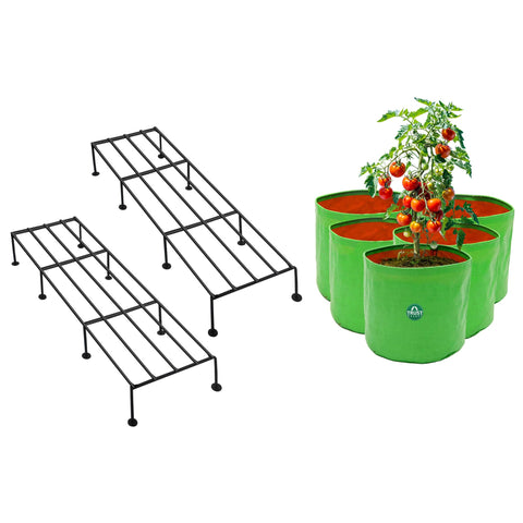 New Arrivals - TrustBasket Indigo Anti Rust Metal Plant Stand + HDPE Round Grow Bags (Set of 5) - 15