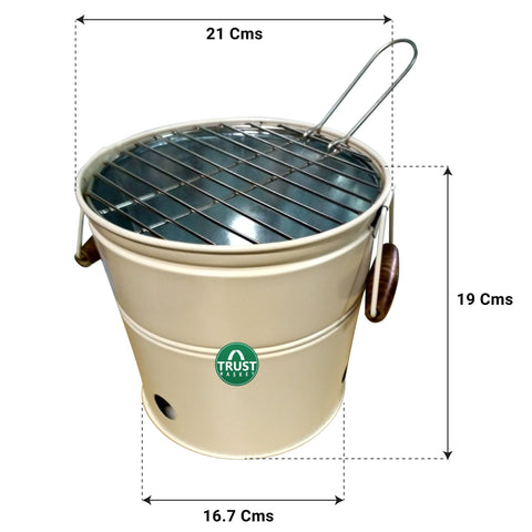 TrustBasket Portable Barbeque Bucket Round Portable Charcoal BBQ Barbeque for Indoor/Outdoor and Multiuse (Ivory)