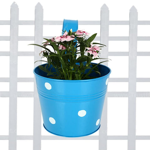 Railing Planters Round Dotted (Blue, Orange, Red & Green) - Set of 4