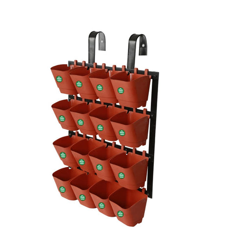 Vertical Gardening Pots With Metal Panel (16 Pots)